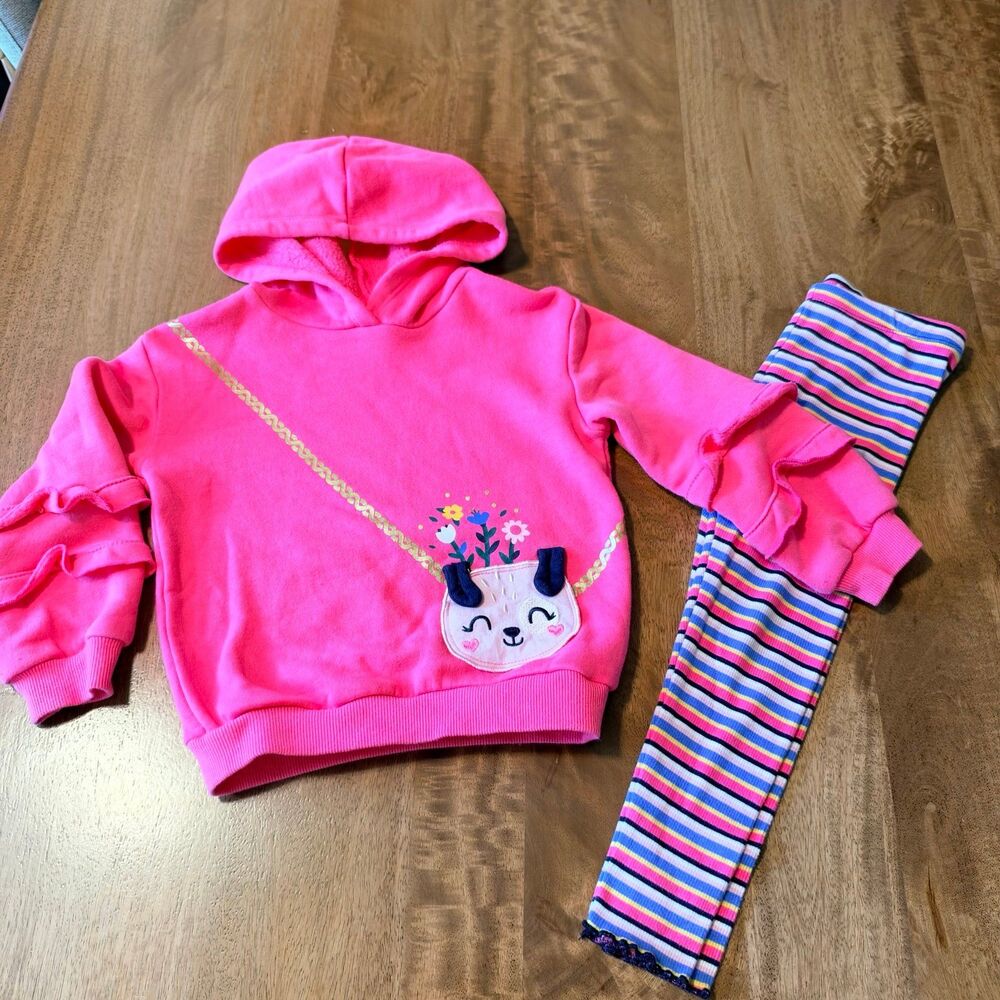 Girls 2-Piece Pink Hoodie & Striped Leggings Set Size 4T Kids Headquarters